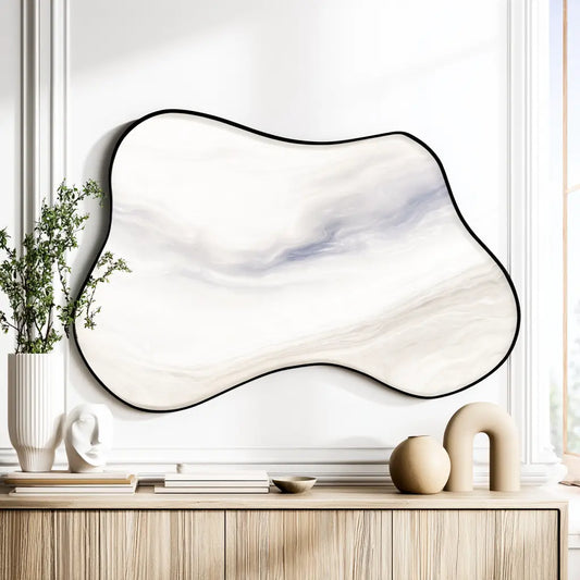 Miroir mural noir à large contour ondulé asymétrique