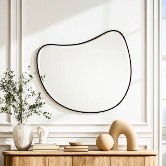 Miroir mural noir à forme de galet et bordure fine